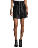 Patchwork Leather A-Line Skirt, Black