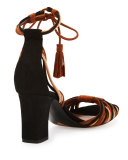 Jamie Knotted Suede Block-Heel Sandal, Brown/Black