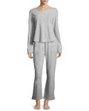 Cotton-Blend Flare Lounge Pants, Light Gray