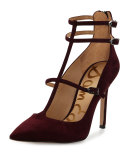 Hayes Suede Caged Pointed-Toe Pump, Port Wine