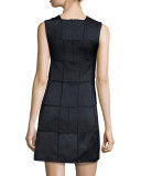 Sleeveless Windowpane Shift Dress, Midnight/Black