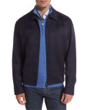 Wool-Blend Plaid Blouson Jacket, Navy