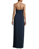 Beaded Strapless Sweetheart Crepe Gown, Navy