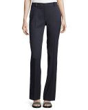 Flat-Front Flared-Leg Pants, Navy