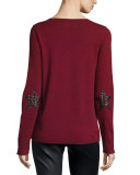 Melange V-Neck Pullover Sweater, Red