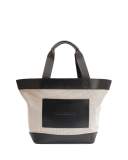 Leather-Trim Canvas Tote Bag, Black/White