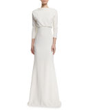 3/4-Sleeve Blouson Column Gown 