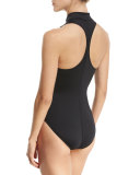 Coco Zip-Front One-Piece Swimsuit, Black, Plus Size
