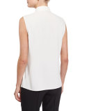 Sleeveless Pleated-Front Blouse, Off White