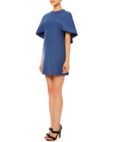 Half-Sleeve Capelet Dress, Slate Blue