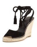 Phyllis Suede Lace-Up Wedge Espadrille Sandal, Buff