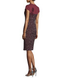 Cap-Sleeve Paillette Sheath Dress, Marsala