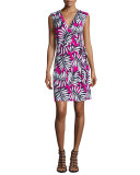 Twin-Print Sleeveless Wrap Dress, Electric Pink