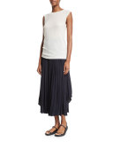 Sleeveless Mesh Raw-Edge Cashmere Tee, Ivory