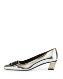 Decollete Belle Vivier Metallic Pump, Silver/Gold