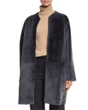 Reversible Shearling Fur Car Coat, Graphite
