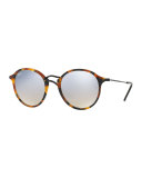 Iridescent Trimmed Round Sunglasses, Havana