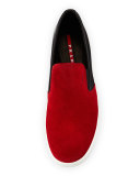Bicolor Suede & Leather Slip-On Sneaker, Red
