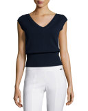 Seine Cap-Sleeve Merino Sweater, Midnight Navy