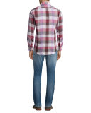 Five-Pocket Faded Stretch Denim Jeans, Blue