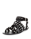 Karin Studded Suede Flat Sandal, Black