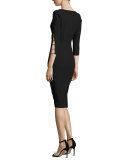 3/4-Sleeve Cutout Sheath Dress, Black