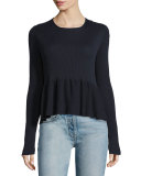 Keely Flounce-Hem Sweater, Dark Navy