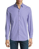 Micro-Check Long-Sleeve Sport Shirt, Purple