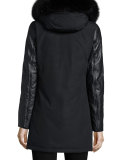 Leather-Trim Arctic Parka Coat w/ Fox Fur, New Black