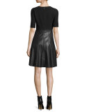 Knit & Vegan Leather Dress, Black