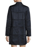 Windowpane Stand-Collar Coat, Midnight/Black