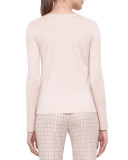 Long-Sleeve Jewel-Neck Pullover, Flamingo