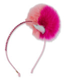 Rhinestone & Fox Fur Pompom Headband, Pink