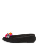Bo Pompom Suede Ballerina Flat, Black