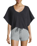 Siggie Half-Sleeve V-Neck Top, Black