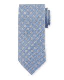 Flower Neat Linen/Silk Twill Tie, Blue/Gray