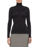 Ruched Turtleneck Top, Black