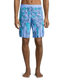 Okoa Happy-Face Printed Boardshorts, Blue