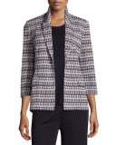 Houndstooth-Print 3/4-Sleeve Jacket, Navy/New Ivory