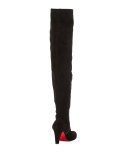 Alta Top Suede 70mm Over-the-Knee Red Sole Boot, Black