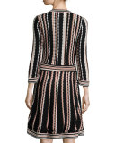 long-sleeve striped fit-and-flare dress