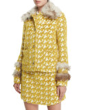 Fur-Trim Houndstooth Jacket 