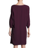 Lantern-Sleeve Silk Georgette Crepe Dress, Petite