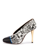 Printed Cap-Toe 110mm Pump, White/Black