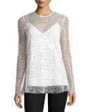 Long-Sleeve Mesh Tunic, Black/White