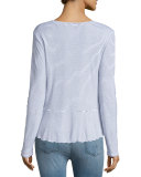 Striped Long-Sleeve Peplum Top, White