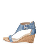 June T-Strap Wedge Sandal, Light Blue