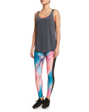 Tuxedo Printed Athletic Leggings, Chemistry/Black Mesh