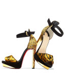 Velvet Ankle-Wrap 140mm Red Sole Sandal, Black
