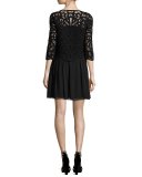 Joie Lace-Top 3/4-Sleeve Dress, Black